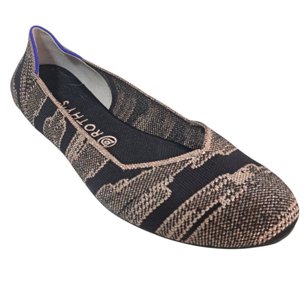 Rothy’s Women's Golden Shimmer Black Rose Gold Ballet Flat Comfort Shoes Sz 11